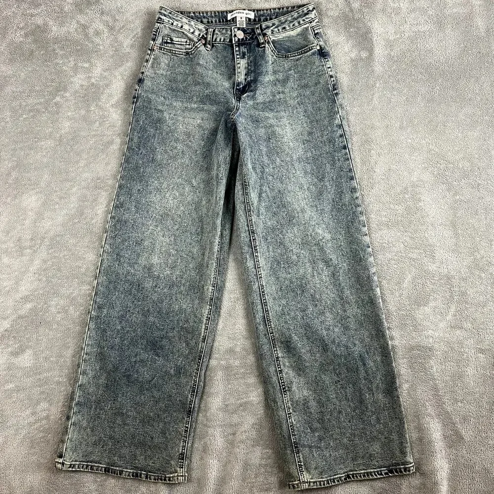 Madden Girl Jeans Womens 9‎ Wide Leg Mid Rise Acid Wash Y2K Style